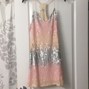Sexy sequin pink/silver ombré racerback dress